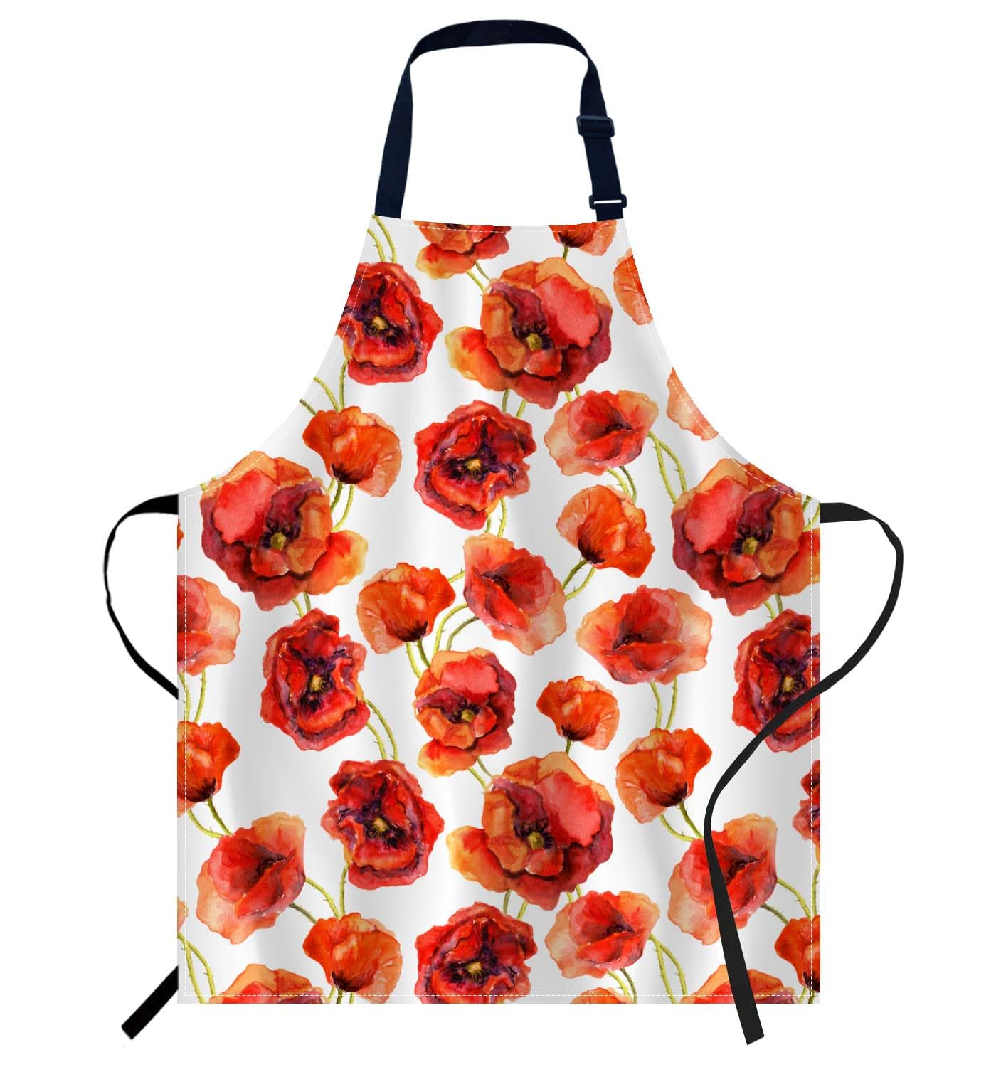 Smooffly Vintage Red Flower Poppy Chefs Apron for Men and Women, Kitchen Butchers BBQ & Catering Bibs — image 1
