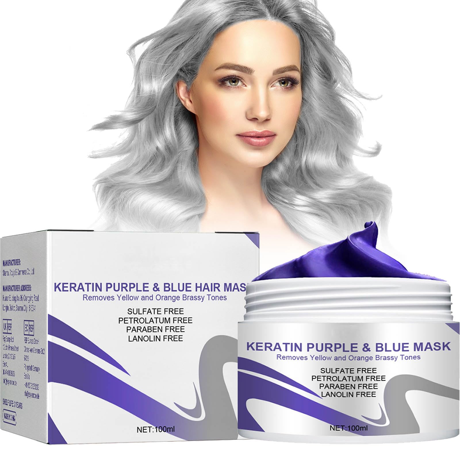 Hair mask for dry and bleached hair, vitamins keratin hair treatment silver hair mask, hair mask for blonde, bleached or highlighted hair, neutralizes yellow tint, repairs hair damage