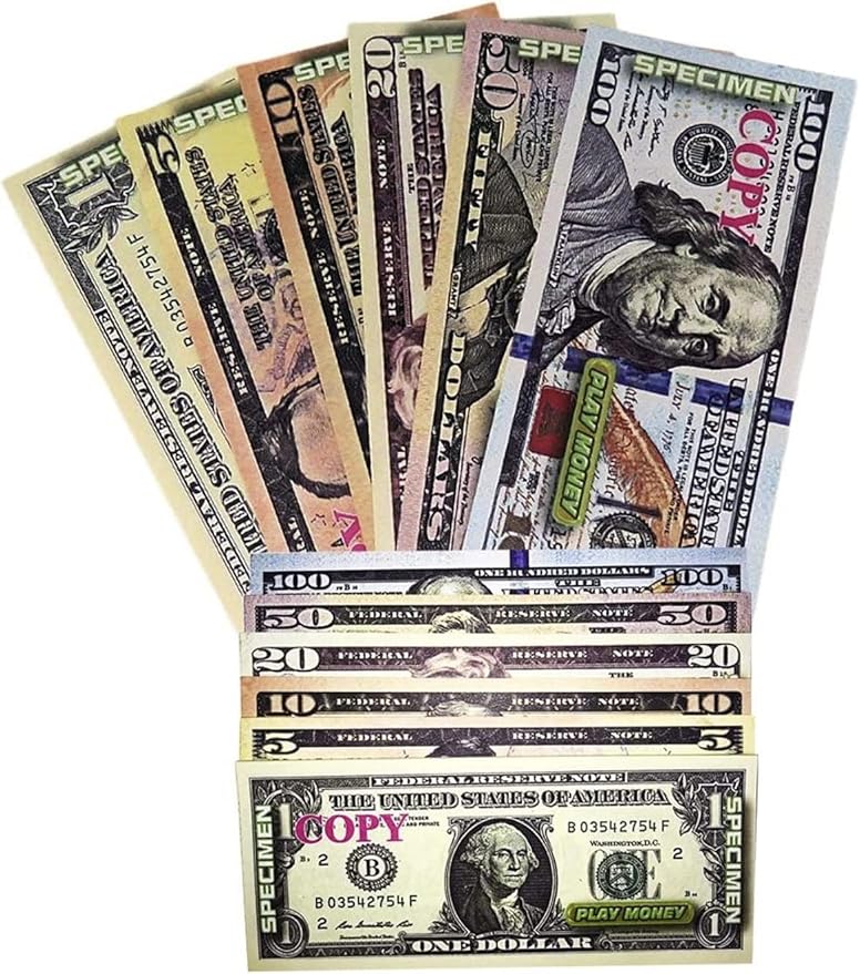 Amazon 教育再生money Propお金両面印刷72 Bills Real Looking Fake Money Monopoly ままごと ごっこ遊び おもちゃ