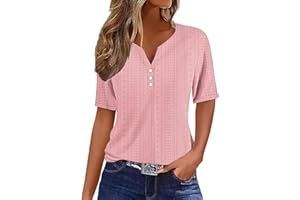 FLOLEO Eyelet Tops for Women Summer Trendy Tops Asymmetric Neck Top Classic Short Sleeve Shirts Blouse 2024 Fashion Clothes