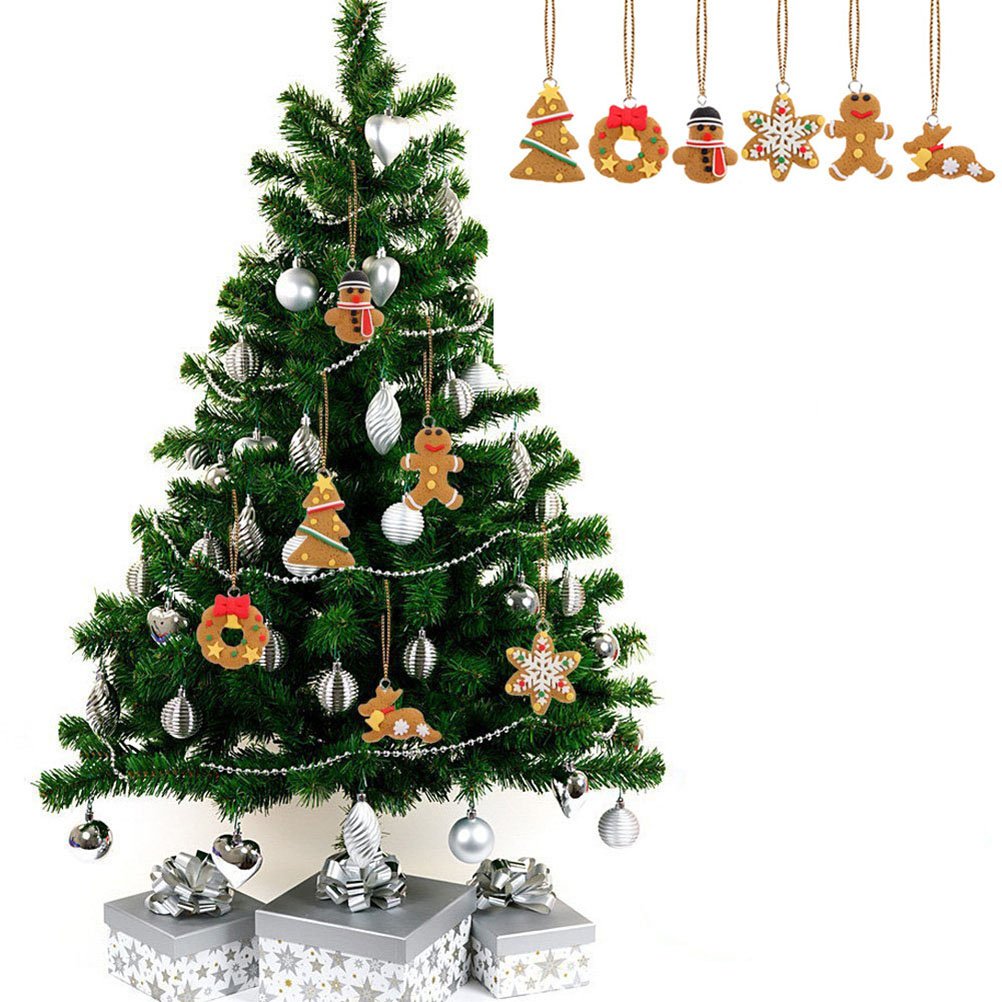 LUOEM Christmas Tree Decorations Gingerbread Snowflake Xmas Tree Snowmen Clay Ornaments Hangning Decoration Ornaments 6pcs