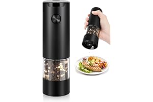 GULEX Electric Pepper Grinder or Salt Mill, Battery Powered Automatic Pepper Mill, Ceramic Grinder with Adjustable Coarseness, LED Light, and Salt Mill Refillable, One Hand Operation