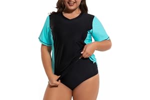 Tournesol Women's Plus Size Rash Guard UV Sun Protection Swim Shirts Short Sleeve Swimwear Swimsuit Tops