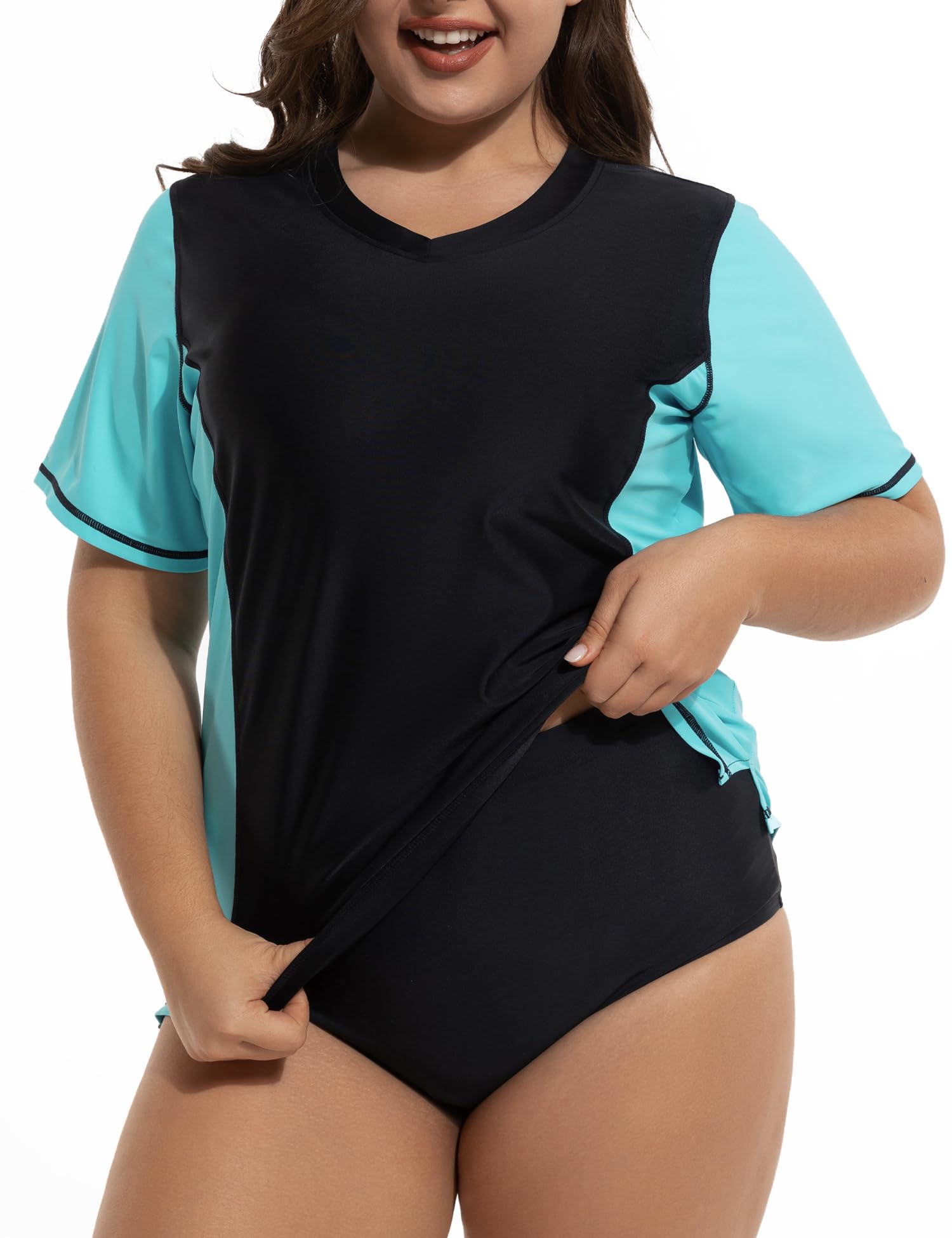 Photo 1 of Tournesol Women's Plus Size Rash Guard UV Sun Protection Swim Tops Short Sleeve Swimwear Swimsuit Swim Shirts Balck 4xl