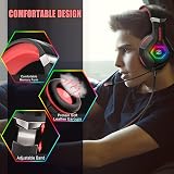 Ozeino Gaming Headset USB LED Mic PC PS4 PS5 Xbox Red view 4