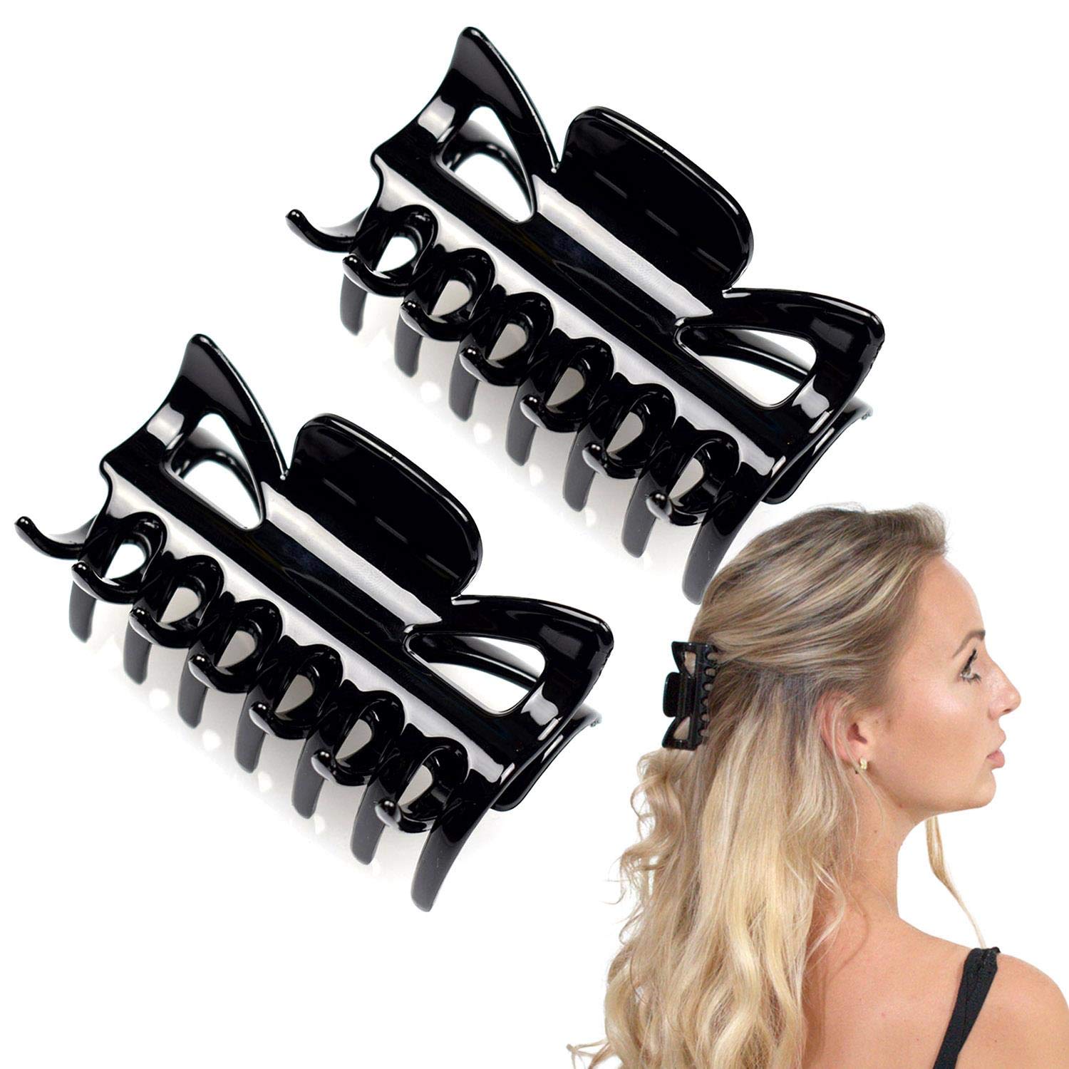 Basic Sense 3.2 Inch Large Hair Claw Clips for All Hair Types, Strong Hold Durable, 2 Pcs