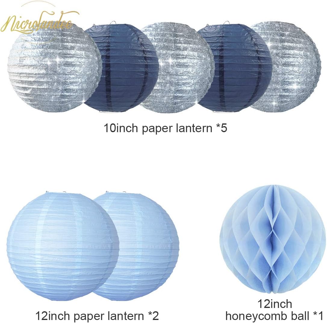 NICROLANDEE Frozen Theme Winter Wonderland Party Decoration - 16Pcs Silver Glitter Paper Lanterns Honeycomb Balls Tissue Pom Poms for Birthday Party Supplies Bridal Shower Wedding Decor: Health & Personal Care