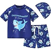 AIWUHE Boys Swimwear Set Rashguard Swimsuit Set Two Piece Bathing Suit Beach Swim Set UPF Rash Guard Swimwear Protection Sunsuit 83 Navy Shark L 3-4T