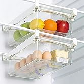 URALFA Fridge Drawer Organizer, Adjustable Refrigerator Drawers for Fruit and Vegetable, Pull Out with Handle, Shelf Holder Storage Box, Fit for Fridge Shelf Under 1.1"