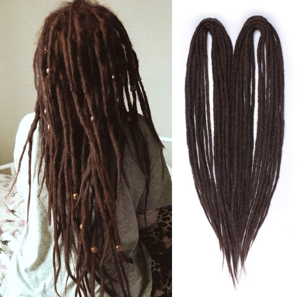 Photo 1 of 24 Inch Chestnut Brown Double Ended Dreadlock Extensions, 20 Strands Handmade Synthetic DE Dreads Extensions, Thin 0.6cm Width Reggae Hippie Soft Dreads Style for Woman