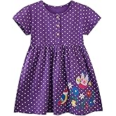 AMIYAN Toddler Girl Short Sleeve Dress Cotton Embroidery Applique Dresses Casual Cartoon Print Dresses for Girls 2-6 Years