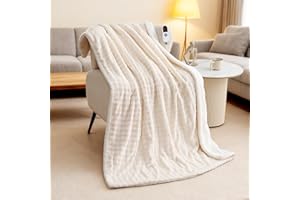 CURECURE Heated Throw Blanket 50"x72", Electric Blanket with 3D Bubble-Shaped, Soft Flannel and Thickened Sherpa Fleece, 6 Heat Settings, 1-4H Timer, Couch Heated Blanket, Machine Washable, Gift, White