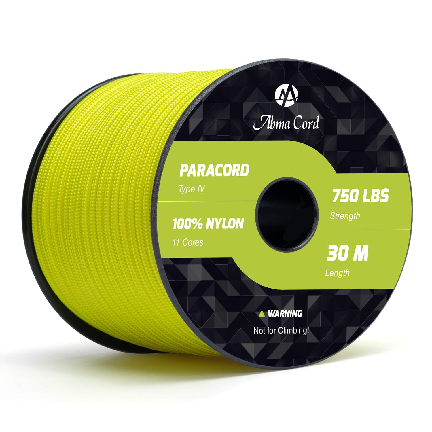 Abma Cord 4mm Paracord 750lb 30M 100% Nylon Rope 11 Strands Type IV Military Grade Parachute Cord for DIY, Camping, Survival, Outdoor - Max. 340kg - Neon Yellow