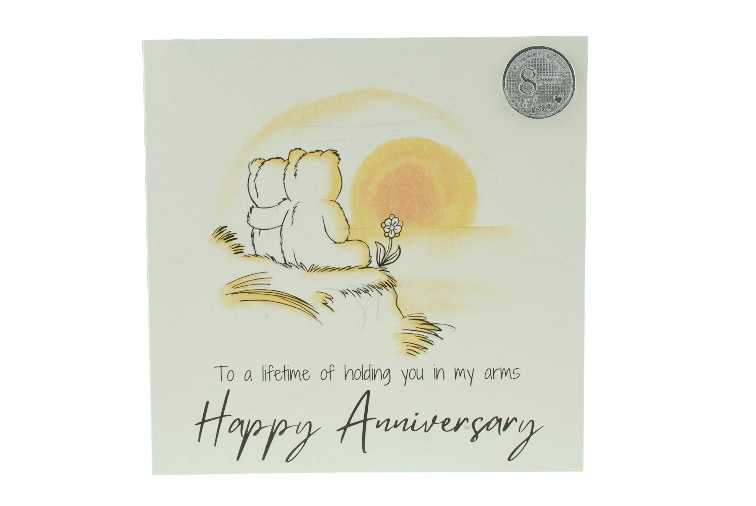 Cute 8 Year Anniversary Card, Sunset Bears – Free Metal 8th Anniversary Love Token Gift (gc-annisunset08)