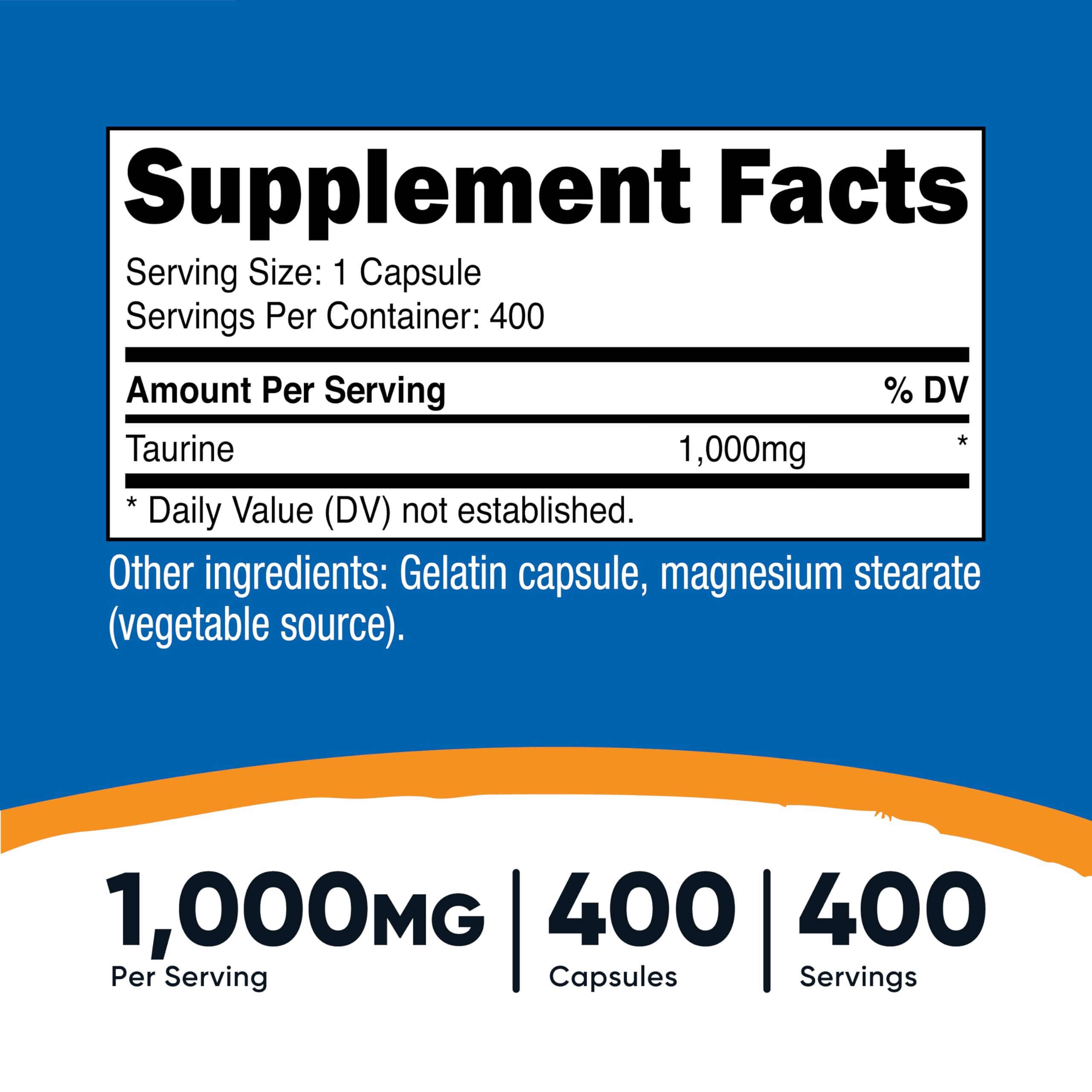 Nutricost Taurine 1000mg, 400 Capsules
