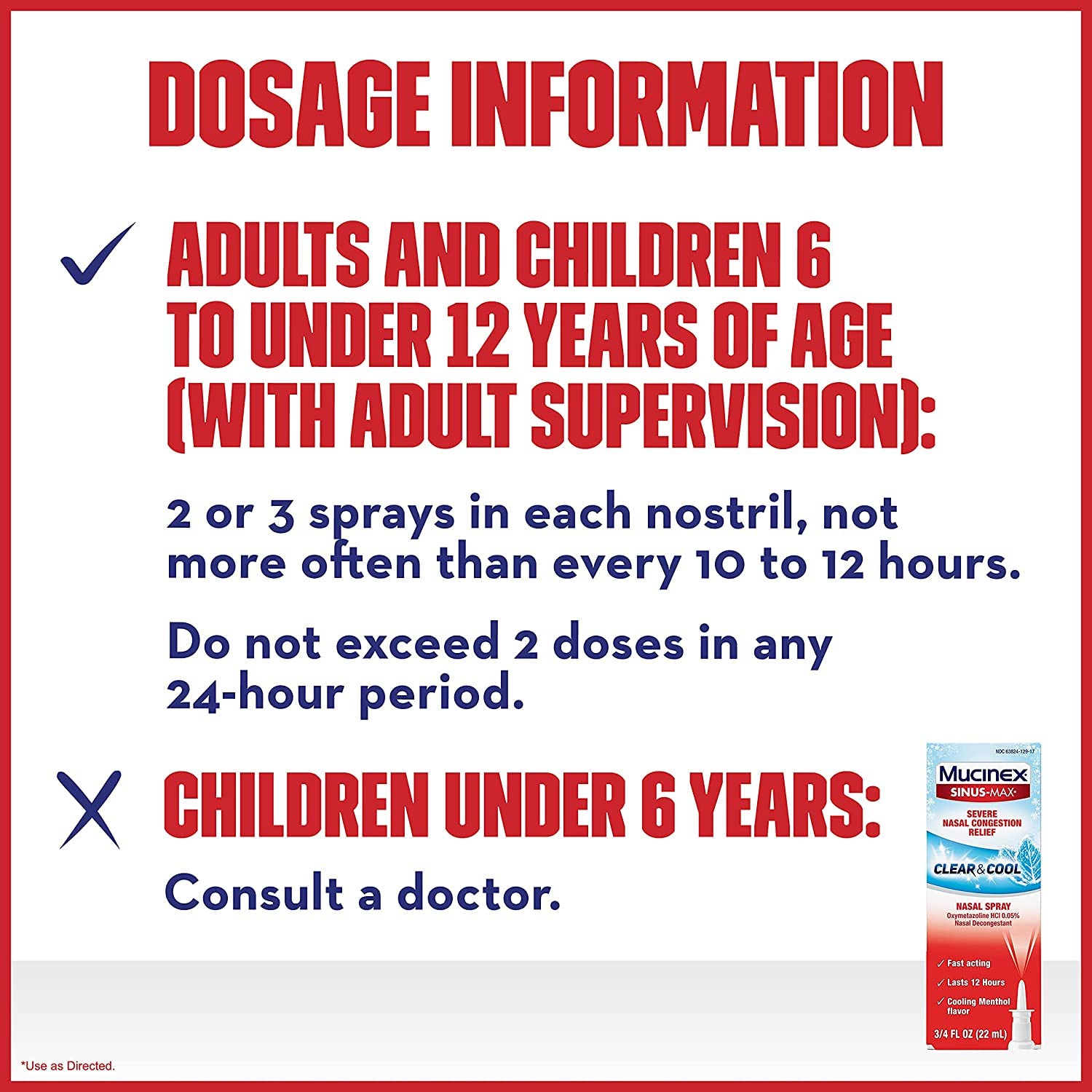 Mucinex Nasal Decongestant Spray, Sinus-Max Severe Nasal Congestion Relief Clear & Cool Nasal Spray, Lasts 12 Hours, Fast Acting, Cooling Menthol Flavor, Packaging May Vary, 0.75 Fl Oz (Pack of 4)