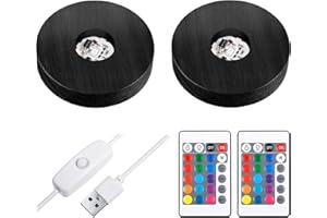MUDDER 2 Pcs Light LED Base Wood LED Display Base for Glass Art Crystal Acrylic Resin, 16 Colored USB Light with Remote Wooden Round Lamp Stand Christmas Decor for 3D Crystal Ball Room Home Decor(Black)