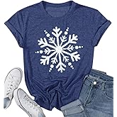 Christmas Shirts for Women Cute Snowflake Graphic Shirts Short Sleeve Funny Print Tee