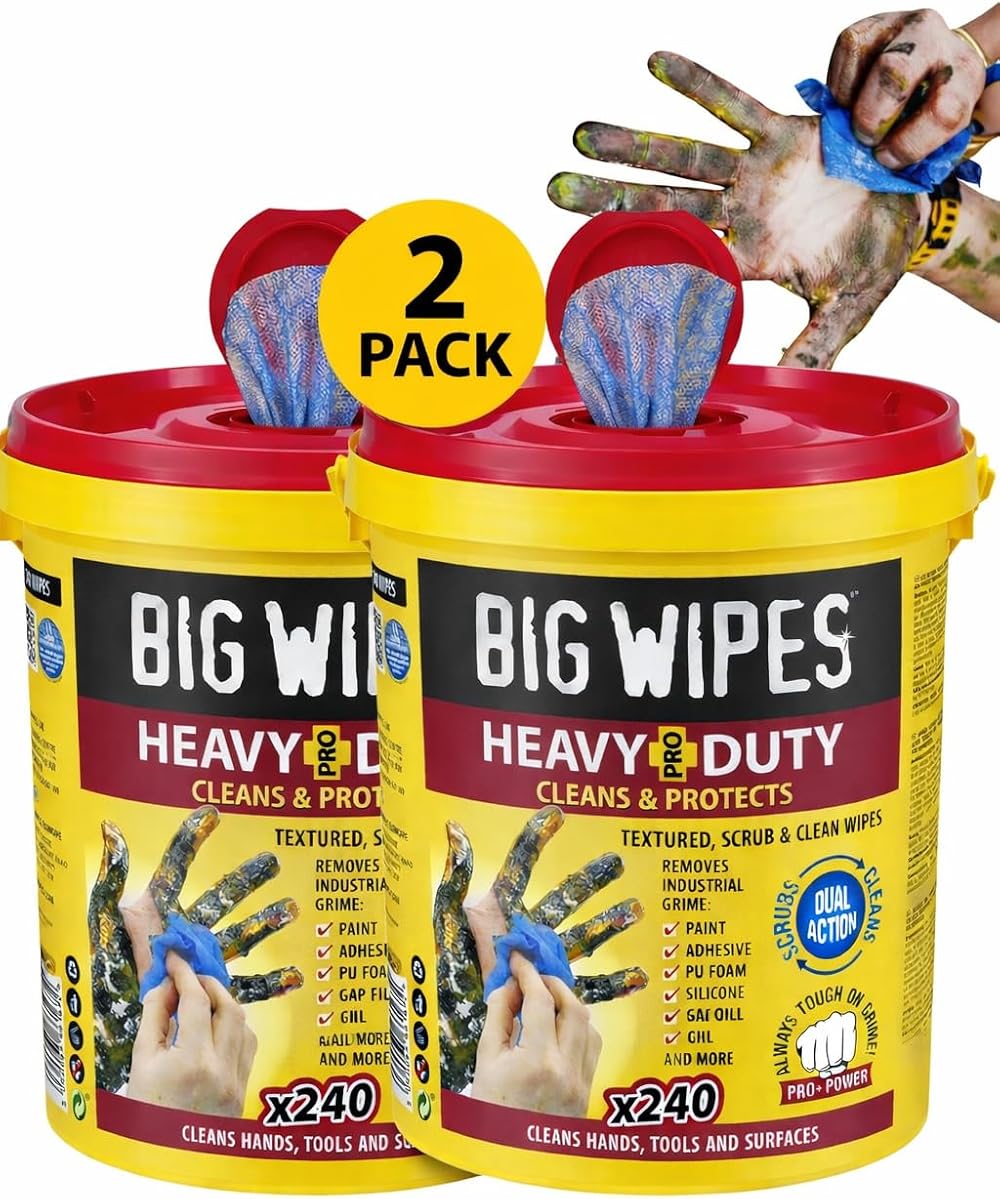Big Wipes Heavy Duty Pro+ Hand Wipes 2 Buckets 480 Wipes Dual-Sided