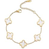 TICVRSS 18K Gold Plated Clover Bracelet for Women Lucky Simple Four leaf Bracelets Cute Colorful Bracelets Trendy Jewelry Gifts for Women
