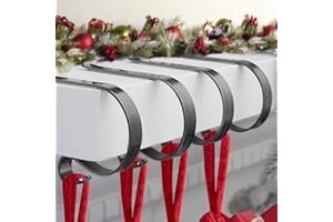 FINMOR Christmas Stocking Holders for Mantle Set 4, Scratch-Free Christmas Stocking Holders for Fireplace Mantle,Multi-uses Stocking Hooks for Mantle,Mantel Stocking Holders Clip for Xmas Party Decorations