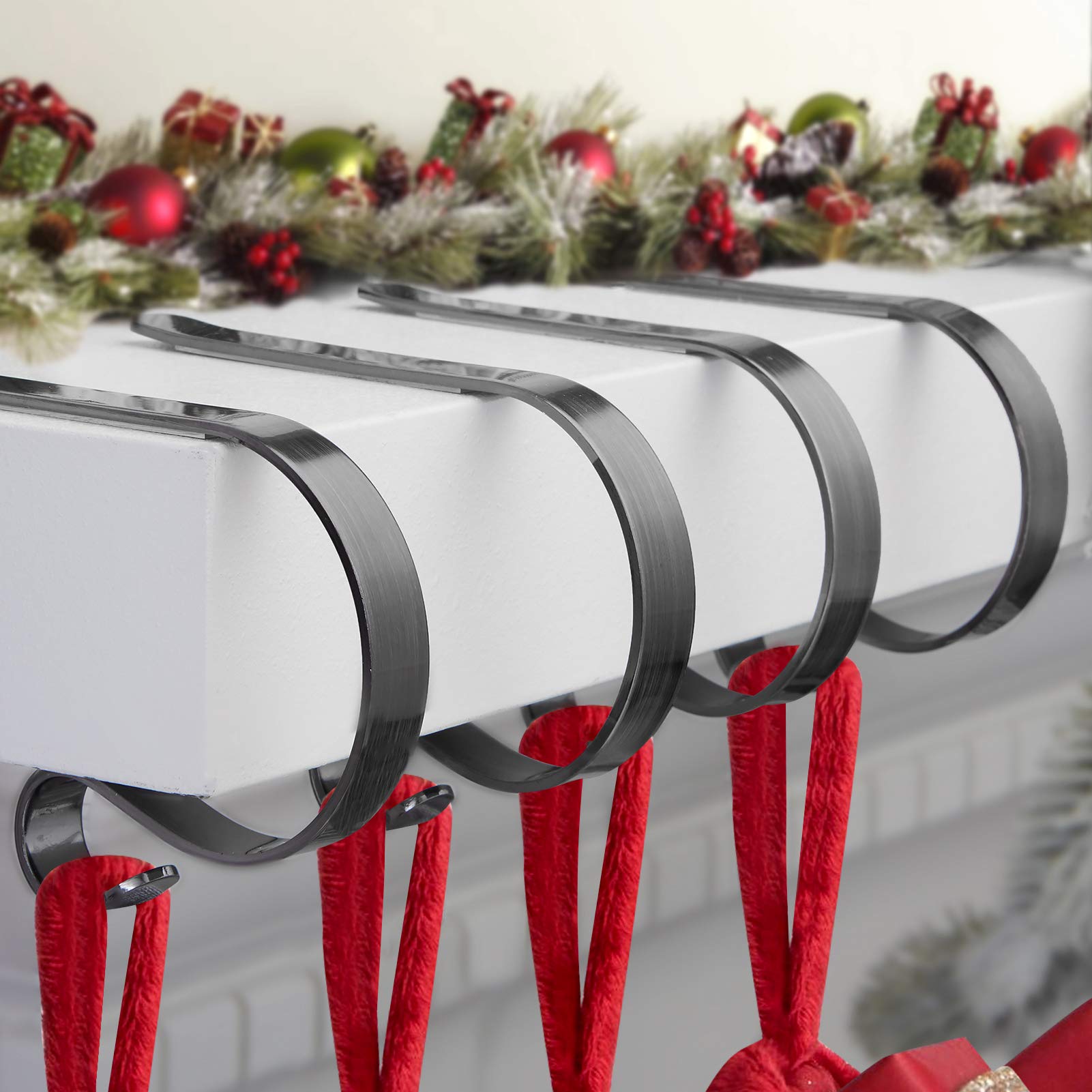 Photo 1 of Scratch-Free Christmas Stocking Holders - Set of 4, Multi-Use Stocking Hooks for Fireplace and Mantle, Ideal for Xmas Party Decorations