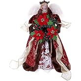 Christmas Tree Decorations, 14.17" Angel for Christmas Tree Topper Decoration, Christmas Tree Toppers Decor Angels with Wings Holding A Wreath, Christmas Home Decor (Burgundy with Gold)