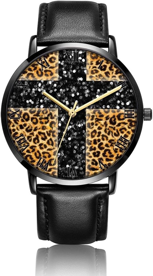 Whiterbunny Customized Watercolor Feather Wrist Watch Unisex Analog Quartz Fashion Black Leather Strip/Black Dial Plate for Women and Men