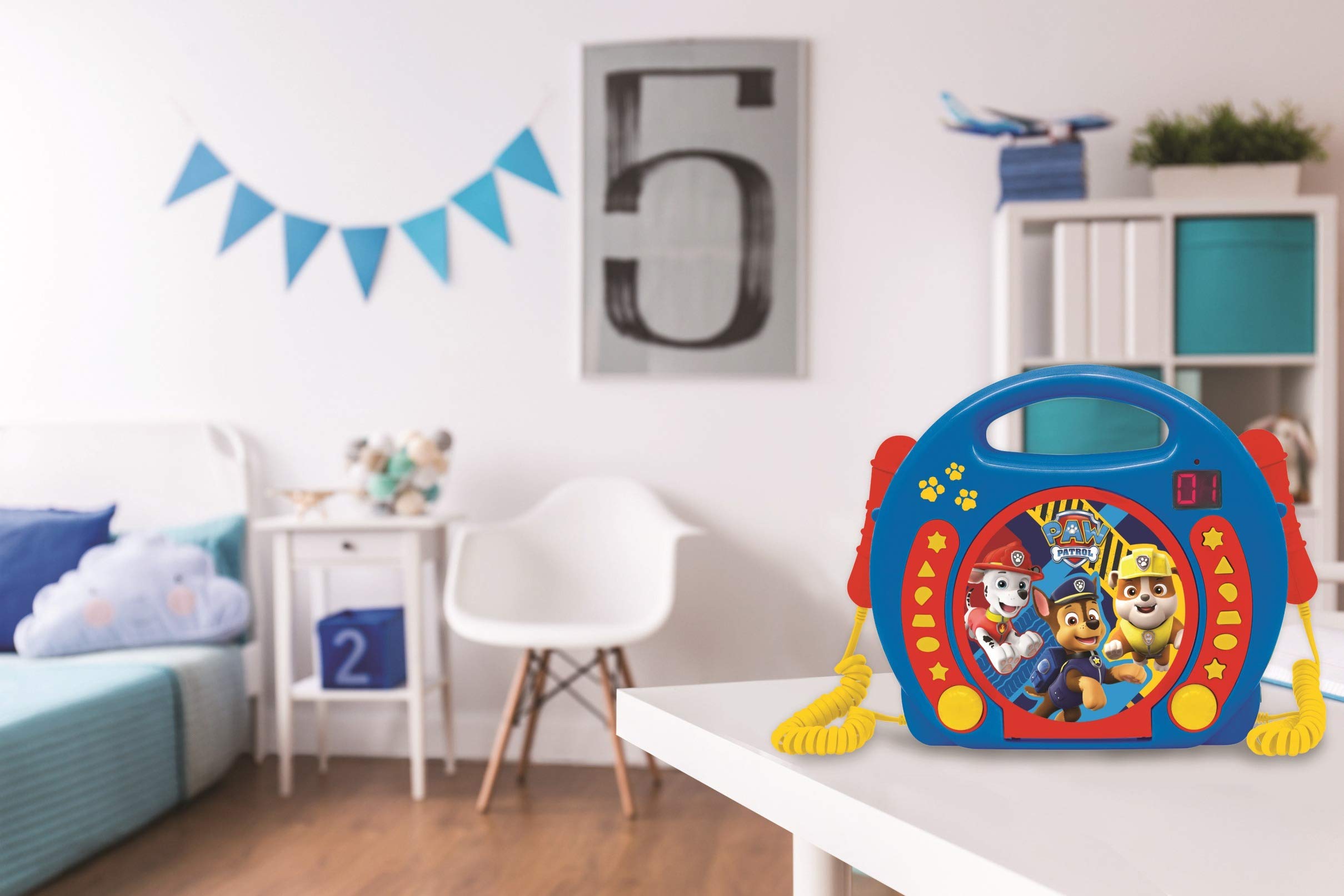 Lexibook Paw Patrol Chase Marshall, Karaoke CD Player with 2 Microphones, Programming Function, Headphones Jack, for Kids, with Power Supply or Batteries, Blue/Red, RCDK100PA