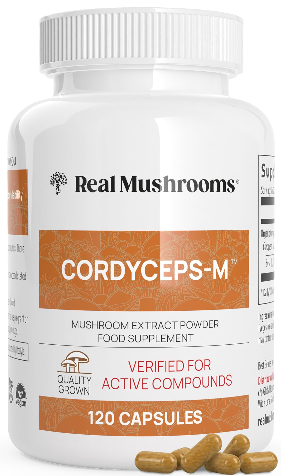 Real Mushrooms Cordyceps Capsules - Performance Supplement with Cordyceps Mushroom Extract for Energy & Immune Support Vegan Supplement, Non-GMO, 120 Caps