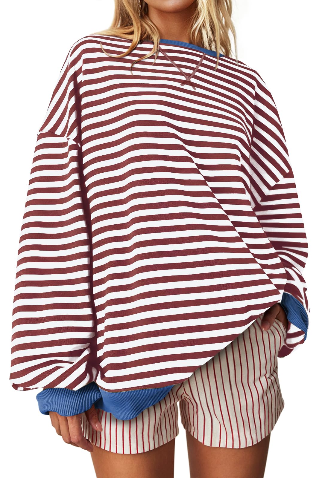 UEU Womens Oversized Colorblock Sweatshirt Casual