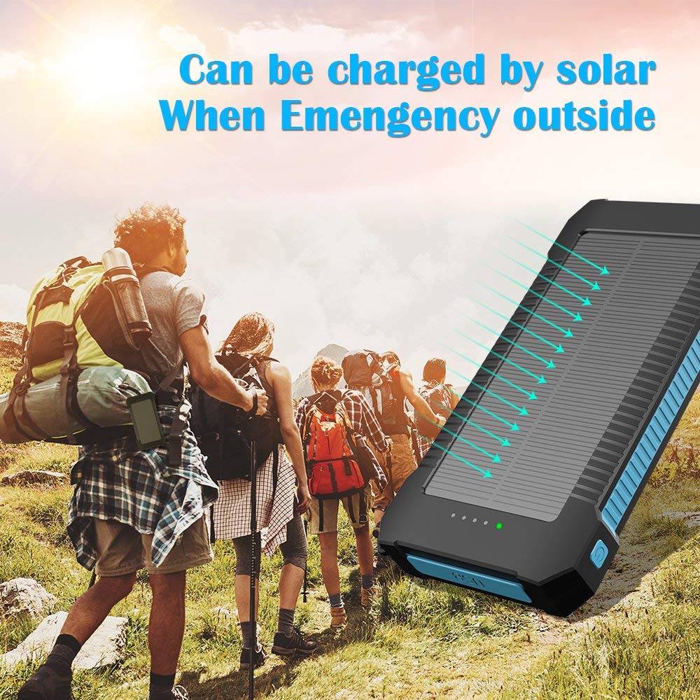 Innoo Tech Cargador Solar 20000mAh, Power Bank portátil con Batería Externa y Protección IP65 (a Prueba de Golpes, Agua, Polvo), Indicadores y Linterna LED para teléfono Android, Apple, Altavoces