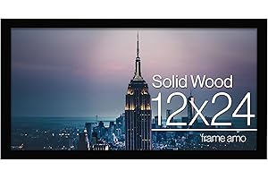 Frame Amo 12x24 Black Solid Wood Poster Frame, 1 inch Wide Border, Acrylic Face