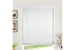 CALYX INTERIORS 2" Slat Faux Wood Blind with Royal Valance, Cordless, 22"W x 73"H, Snow White