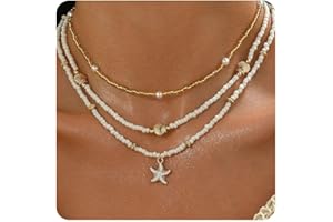 LAMEYBRT Boho Shell Choker Set for Women - Adjustable Double Layer Beach Necklace with Natural Seashells, Handmade Beaded Sum