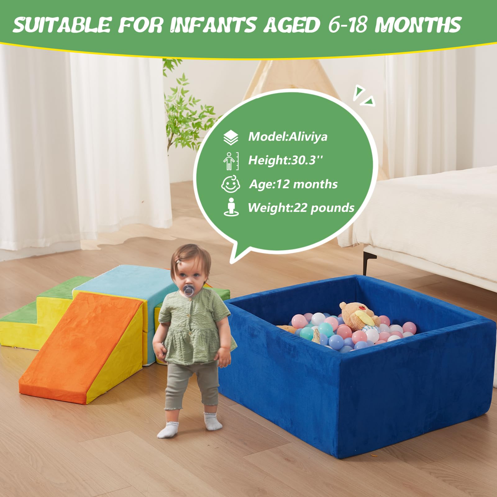 MOOZHEALTH 6 Pieces Foam Climbing Blocks with Ball Pit,Kids Soft Play Climbing for Toddlers,Baby Climbing Toys Indoor,Modular Washable PlaySet for Playroom,Crawl & Tumble,Colorful(Balls Not Included)