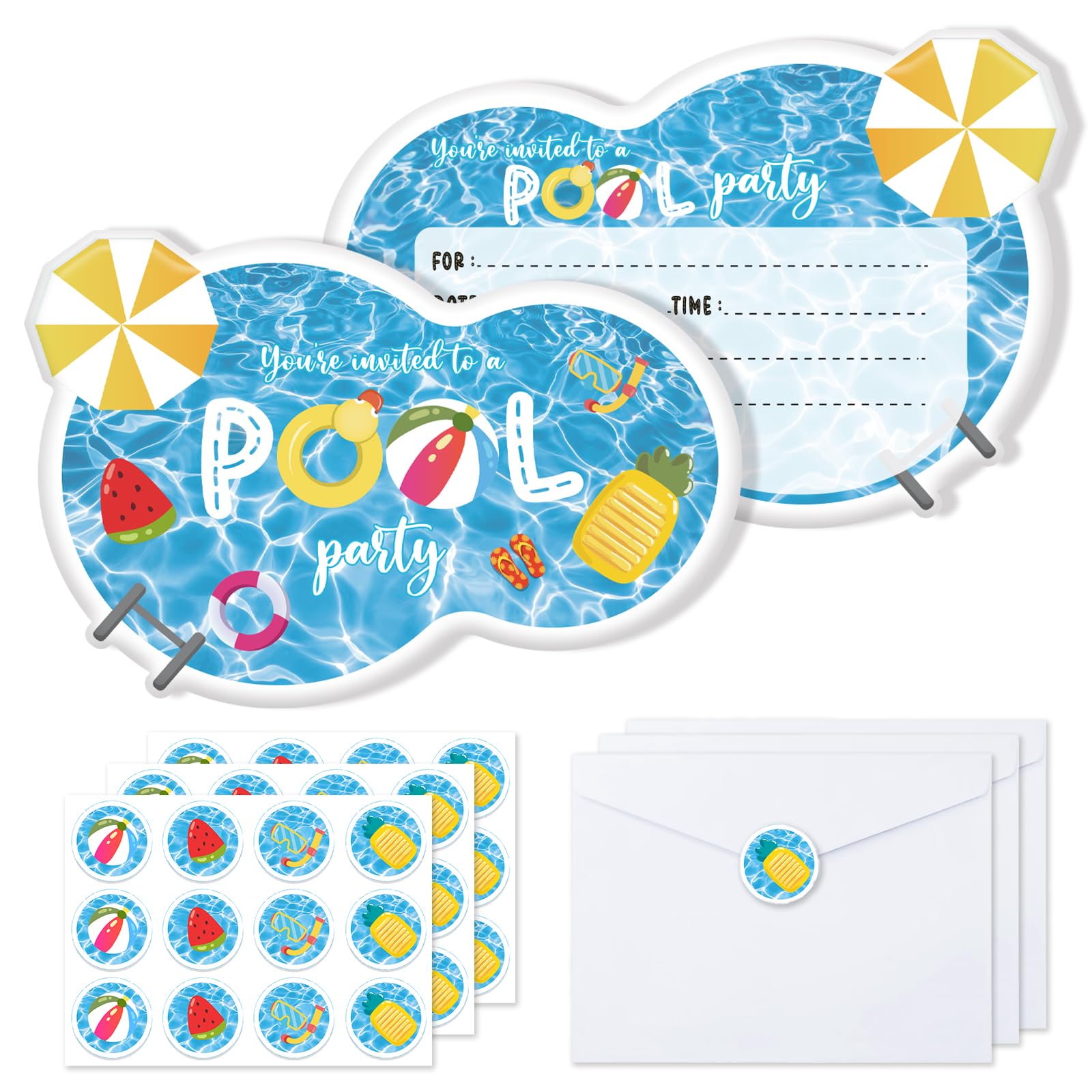 IHCEMIH 36 Pack Party Invitations Kids, Birthday Invites Card Girls Pool Party Invite Summer Childrens Paper Invitation Cards with 36 Matching Envelopes Stickers for Children Boys Girls UK