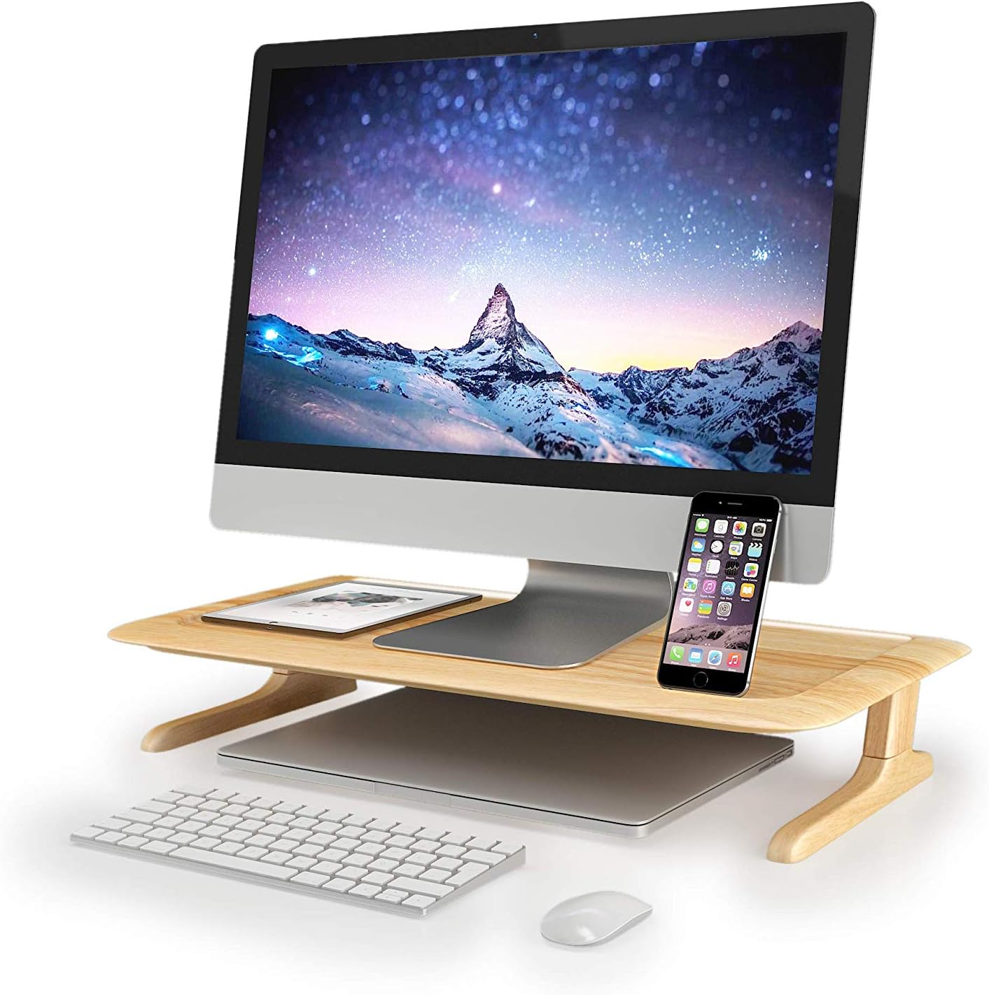 FurniArt Height Adjustable Wooden Desk Stands Risers