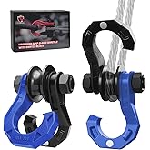 AMBULL D Ring Separate Shackle with Snatch Block 2 Set, 3/4" Shackles w/Snatch Block Pulley, Heavy Duty Shackle for Towing Winch, Pulley for Off-Road Vehicle Recovery, Truck, ATV, UTV, BlackBlue