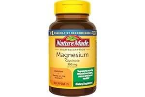 Nature Made High Absorption Magnesium Glycinate 300mg per 3 Capsules, Magnesium Supplement for Muscle, Heart, Nerve and Bone Support, 90 Magnesium Bisglycinate Capsules, 30 Day Supply