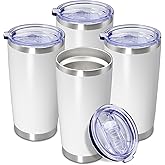 20 oz Tumbler Coffee Travel Tumblers Bulk with Lid Stainless Steel Double Wall Vacuum Insulated Mug Powder Coated Cups fit Car Cupholder for Hot and Cold - White, 4Pack
