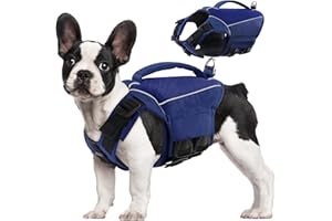 SUNFURA Dog Life Jacket, Adjustable Life Vest for Swimming Boating, Lightweight Pet Lifejacket Swimsuit with Rescue Handle, High Flotation Swimming Vest for Small Medium Large Dogs, Navy Blue M
