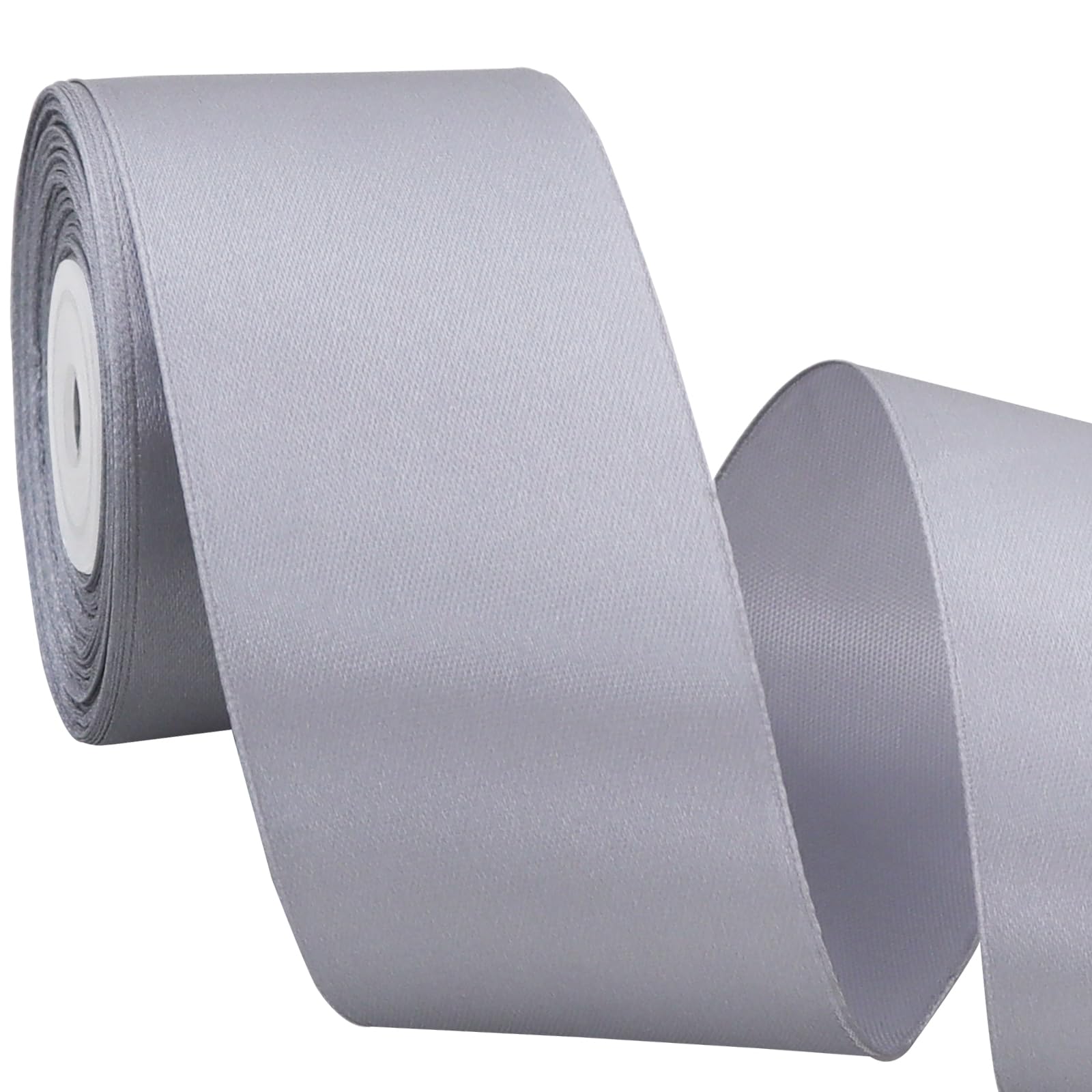 TONIFUL 2 Inch x 25 Yards Wide Silver Satin Ribbon Solid Fabric Ribbon for Gift Wrapping Crafts Chair Sash Eternal Flower Invitation Cards Hair Bows Sewing Party Wedding Decoration