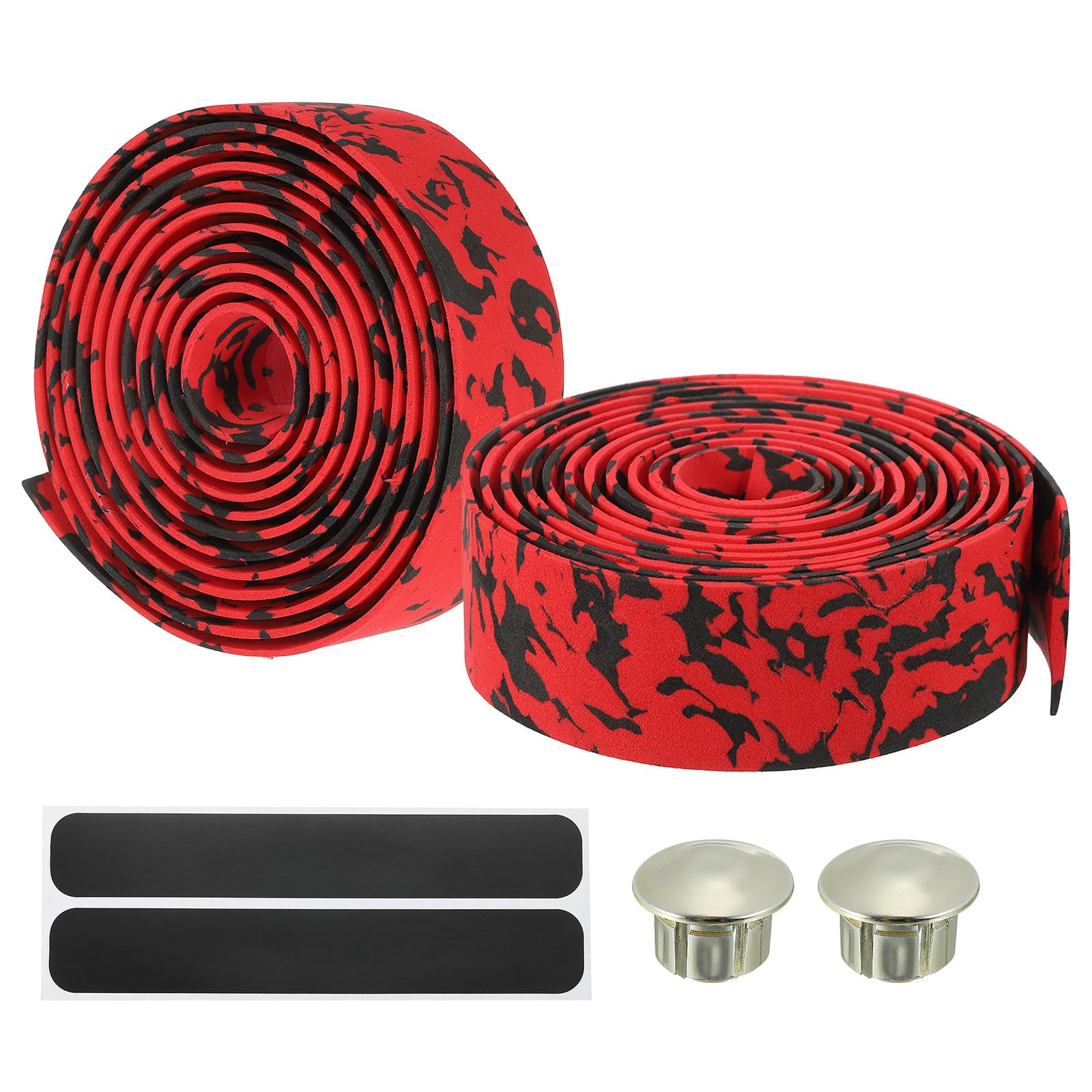 PATIKIL Bike Handlebar Tape, 2 Pack EVA Camouflage Handle Grip Wraps Non-Slip Bicycle Bar Tape with Black End Plugs for Racing Bicycles Road Bicycle, Reddish Black