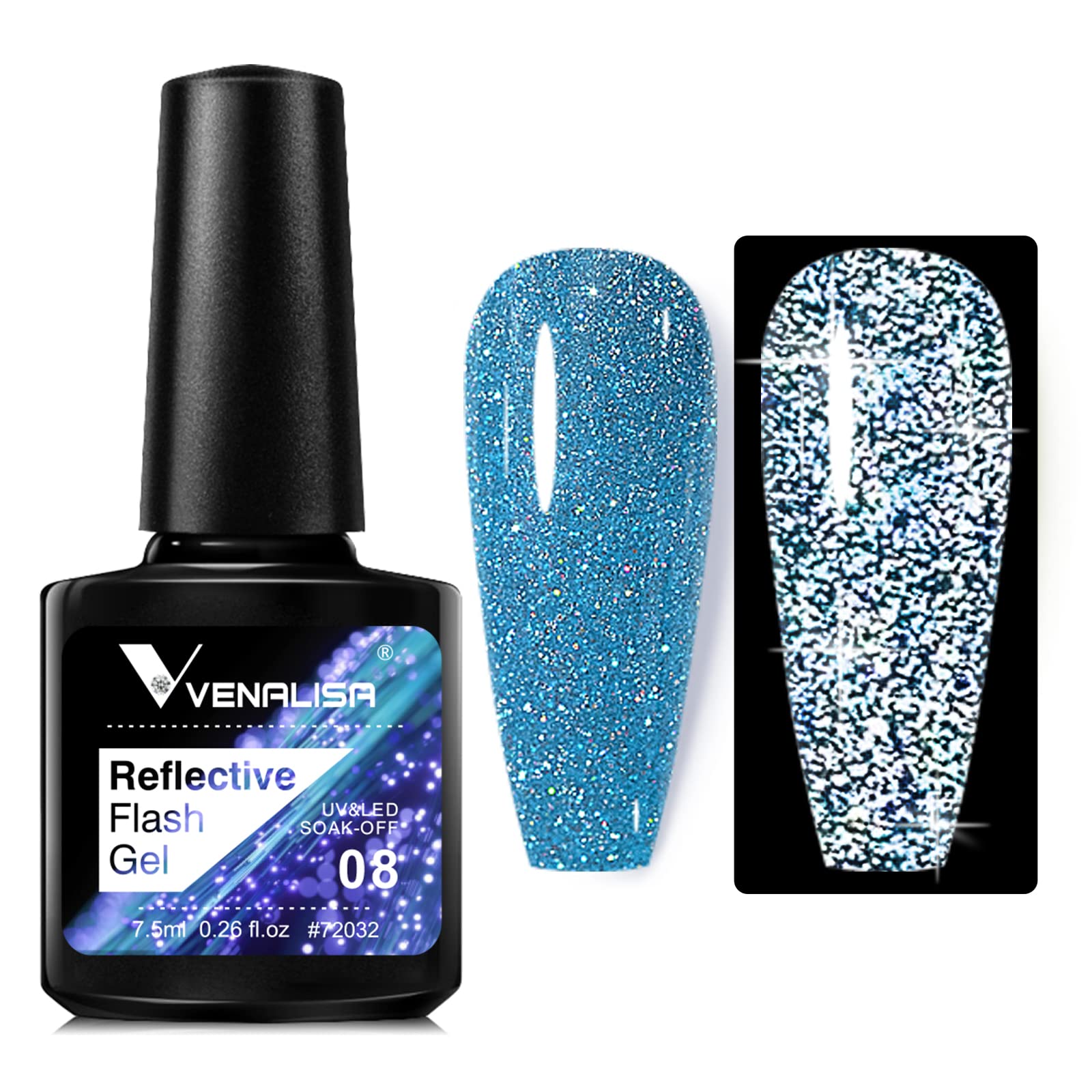VENALISA Light Blue Reflective Glitter Gel Polish Sparkling Shiny Disco gel Nail Polish Long Lasting soak off Nail Drying Under UV LED Lamp Nail Art Summer Nail Salon