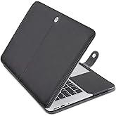 MOSISO Compatible with MacBook Air 13 inch Case A1369 A1466 Older Version 2010-2017 Release, PU Leather Case Portfolio Protective Stand Cover Sleeve, Black
