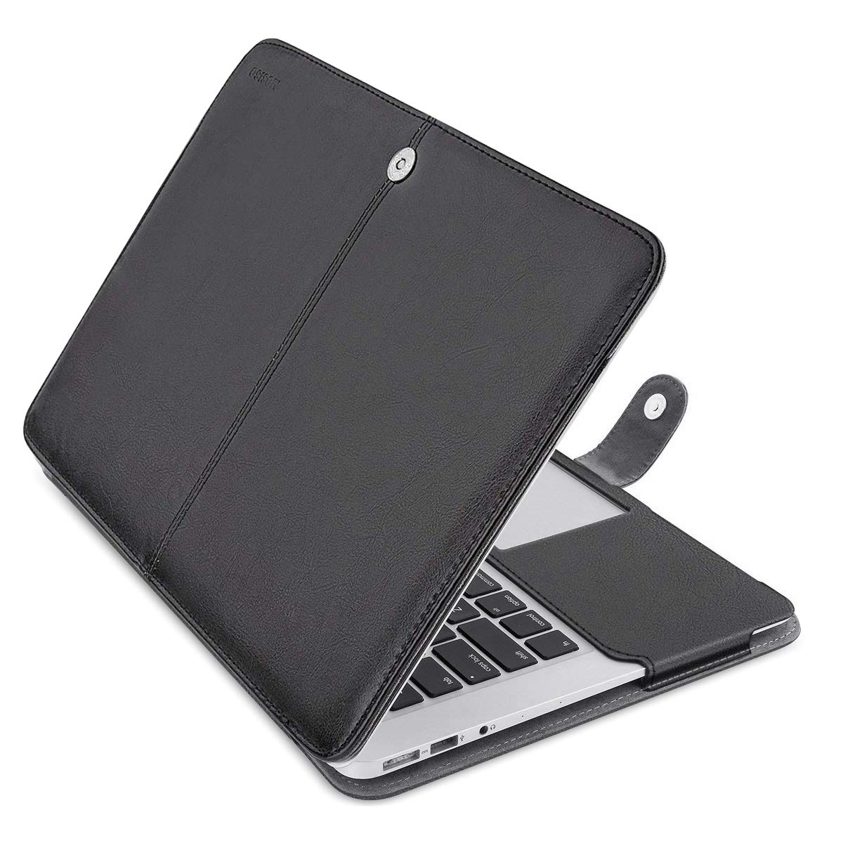 MOSISO Compatible with MacBook Air 13 inch Case A1369 A1466 Older Version 2010-2017 Release, PU Leather Case Book Folio Protective Stand Cover Sleeve, Black