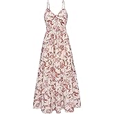 GRACE KARIN Women's 2026 Summer Maxi Dress Floral Tie Front Spaghetti Strap Casual Boho Beach Flowy Sundress with Pockets