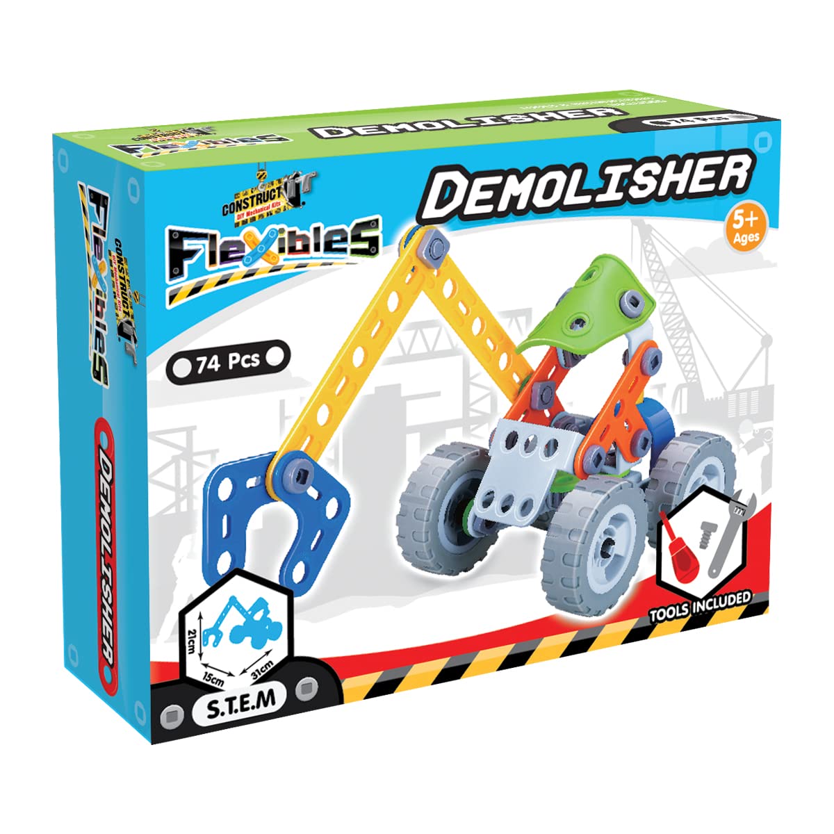 Construct It Flexibles Demolisher Building Set with Tools Included - 74 Pieces Toy Demolisher Construction Set - STEM Toys For 5+ Year Olds - Build Your Own Toy Demolisher