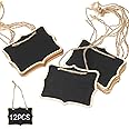 Mini Wooden Chalkboard Signs - 12 Pack Small Hanging Blackboard Labels for Party Buffet Food Name Tags
